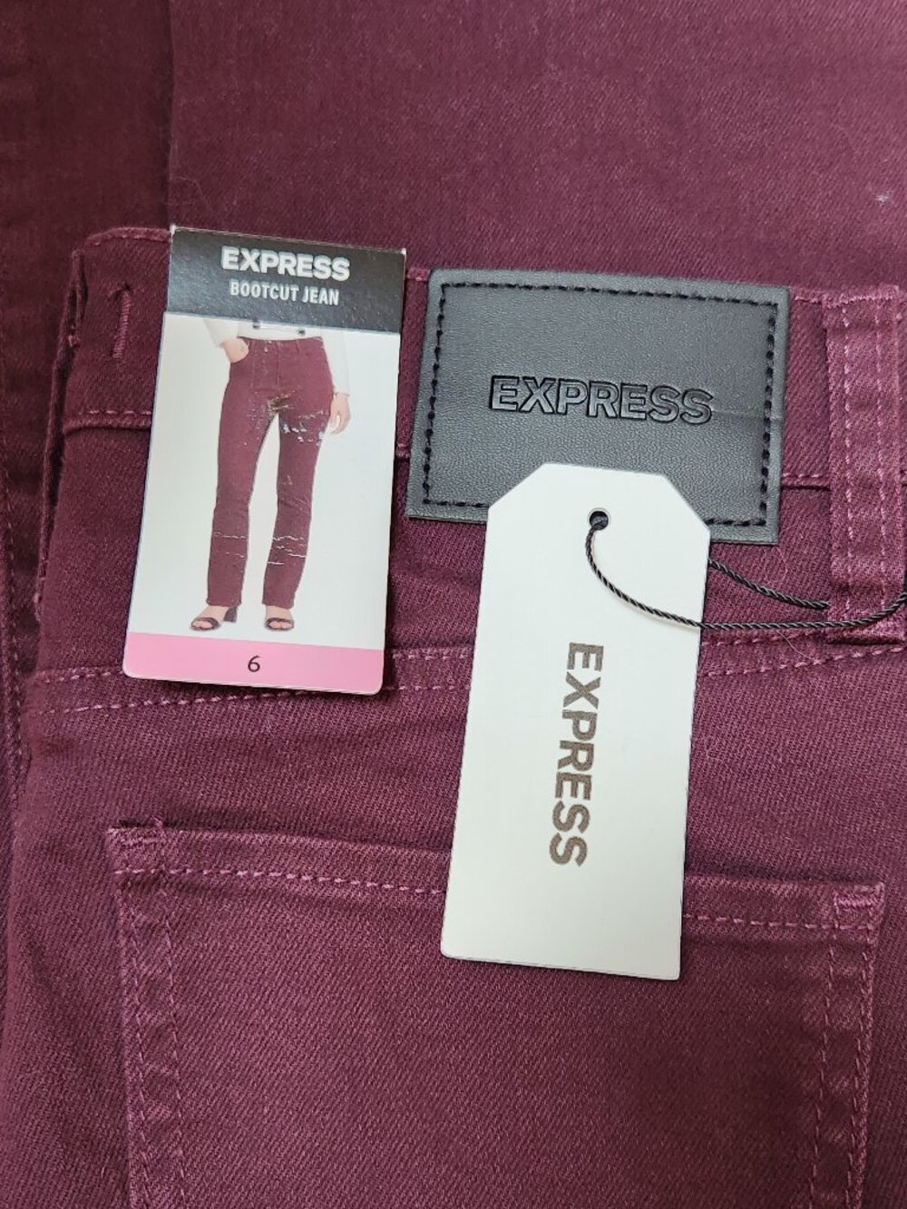 EXPRESS Bootcut Jeans Burgundy - Sz 6 - NEW NWT - Picture 4 of 5